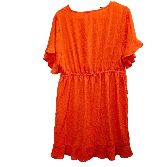 NWT MICHAEL KORS FAUX WRAP OPTIC ORANGE SIDE ZIP RUFFLE FRONT DRESS MSRP $165 - Picture 4 of 14